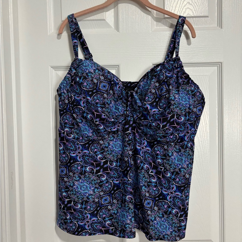 Swimsuits For All Black and Blue Paisley Tankini top